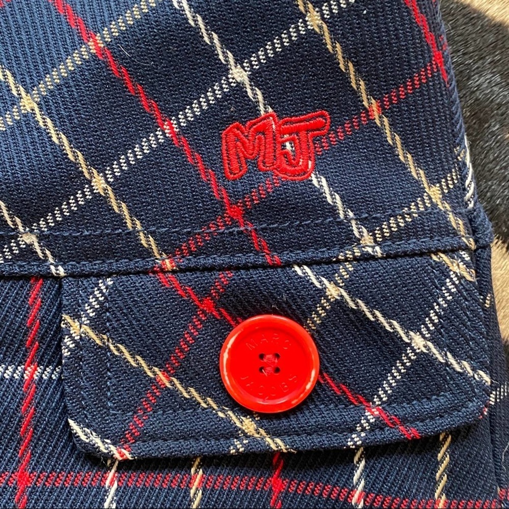 Marc Jacobs Navy Blue White Wool Plaid Mini Skirt - Picture 4 of 6